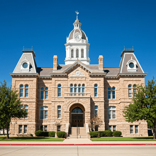 Historic Texas courthouse under a blue sky